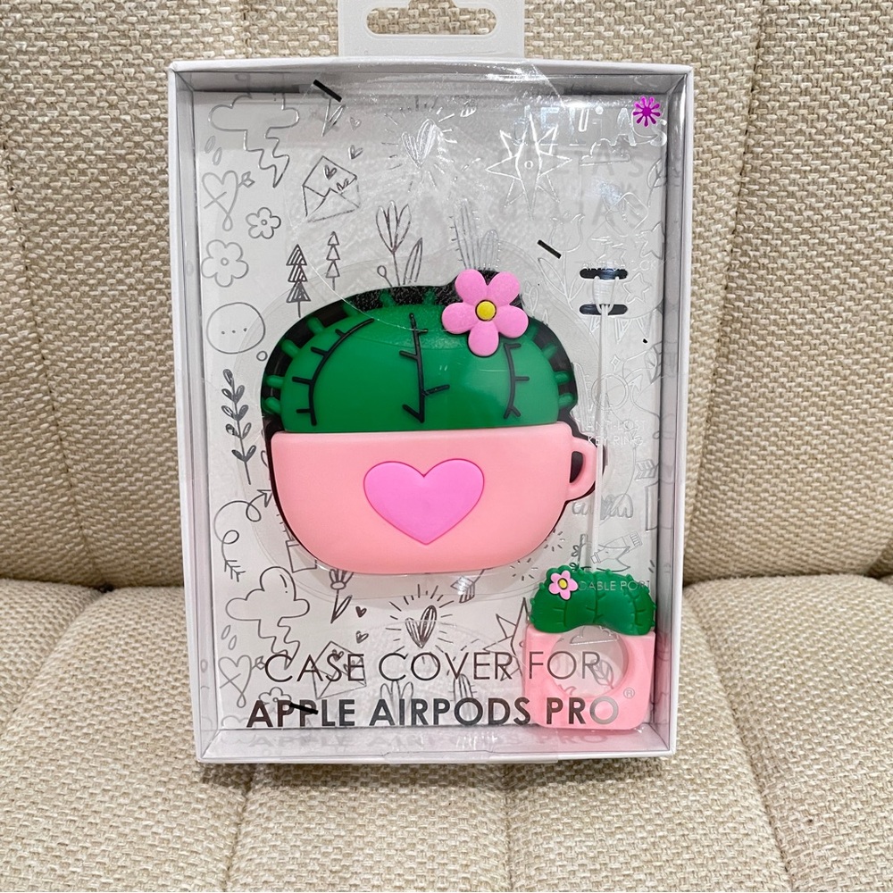 NEW Cactus Teacup Silicone Case Cover for Apple AirPods Pro Pink Green with Ring